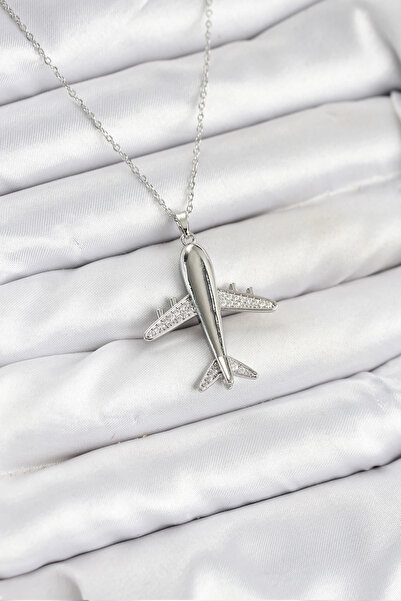 shopwave قلادة نسائية على شكل طائرة من الفولاذ 316L بلون فضي