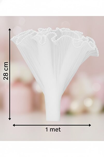 serap çiçekçilik 1 metre 28 cm . incili Fırfırlı Beyaz Buket ve Çiçek Tülü