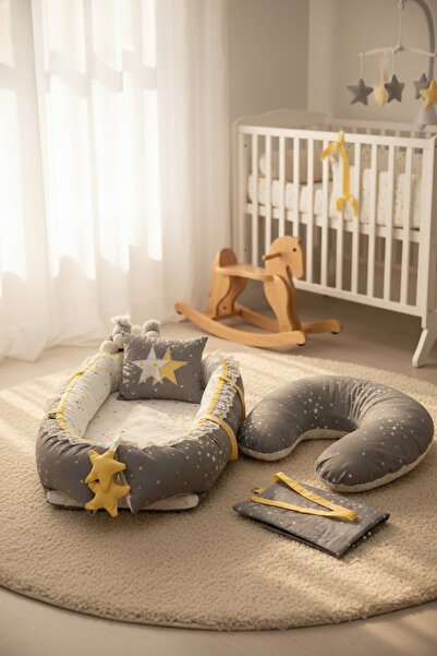 ebabynest Samanyolu Serisi Gri Babynest Emzirme Yastıklı Set