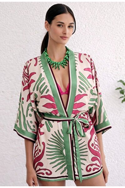 GODE Yarasa kollu, şifon saten kimono