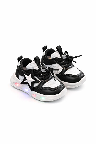 Superbaby Adidași negri cu alb pentru copii pentru primii pași, cu luminițe L...