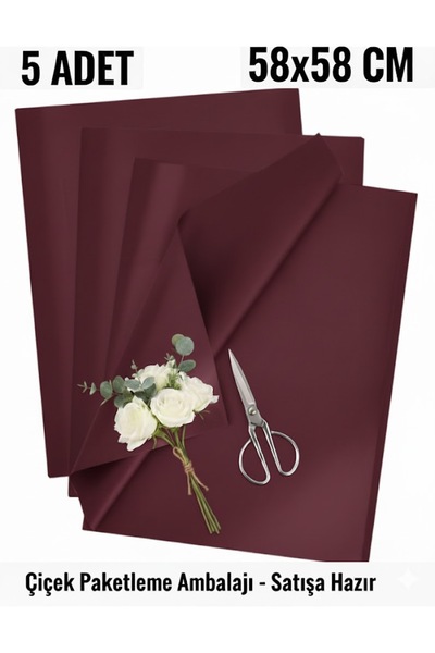 serap çiçekçilik 5 Adet Bordo Paketleme Ambalajı Çiçek Paketleme ( KATLANMADA...