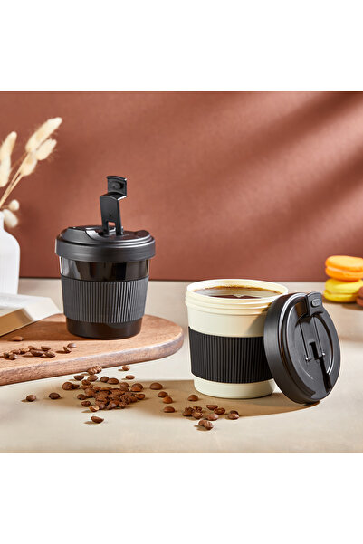 Mons كوب قهوة سعة 450 مل من Qlux خالٍ من مادة BPA مع غطاء للتخييم والسفر والس...