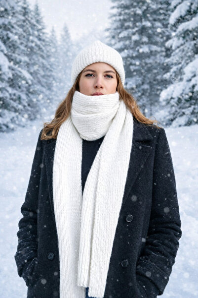 laviyonsa Unisex Wool Corded Scarf & Beanie Set