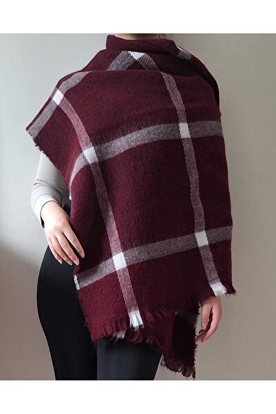 Store kare desenli bordo şal