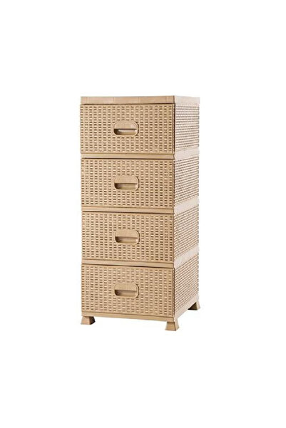 Ratan 4 Drawer Rattan Cabinet, Sterk, MD, BEJ, Plastic, 90 x 44 x 37 cm