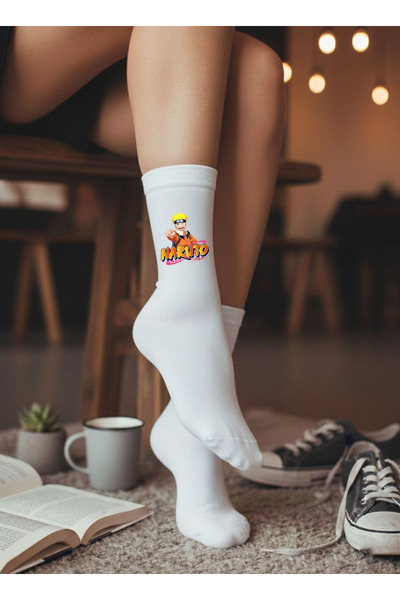 Carnival Night Naruto Uzumaki Tasarımlı Anime Beyaz Kolej Çorabı