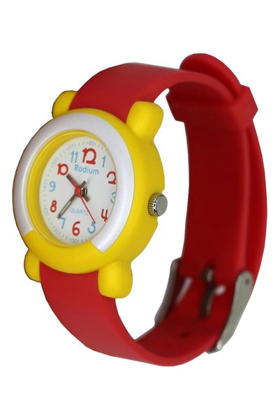 sezerekspres Children's Wristwatch Waterproof Rodium Analaog (8846) (yellow Case-red Strap)