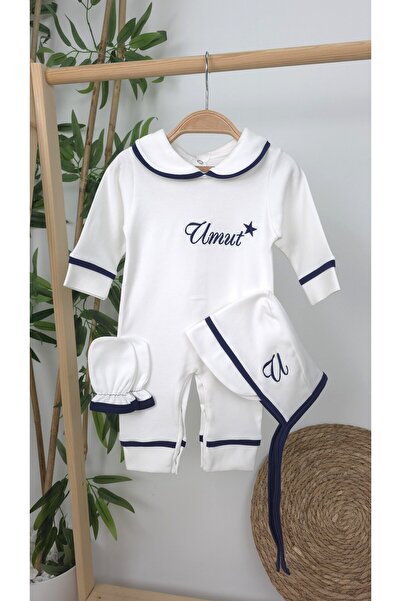 gros shop Biyeli 3'lü  Pamuklu Hastane Çıkış Tulum Seti (KİŞİYE ÖZGÜ İSİMLİ N...
