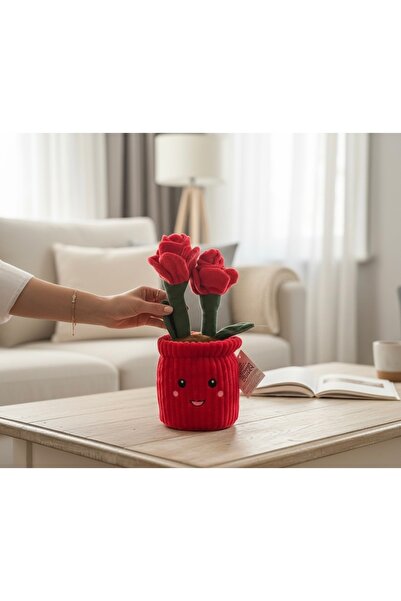 Bohem kutusu Kırmızı Peluş Saksı Çiçek 23 x 43 cm