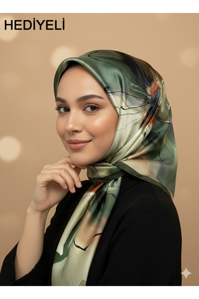 Picasso وشاح كريستالي أخضر كاكي بمظهر حريري – تصميم أنيق من التويل 90×90