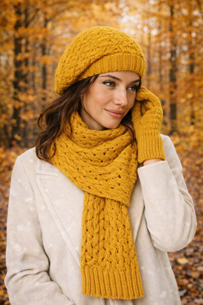 laviyonsa Knitwear Scarf Beanie Gloves Set Winter