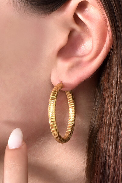 Nox Jewelry 14 Ayar Mikron Altın Kaplama Dokulu Kalın ve Hafif Halka Gümüş Kü...