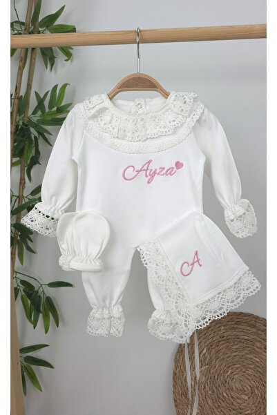 gros shop Yeni Doğan %100 Pamuk Dantelli Hastene Çıkış Tulum Seti (KİŞİYE ÖZG...