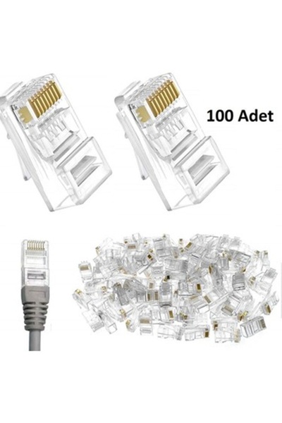Derwell 100 Adet 100 Tane Rj45 Cat5 Cat6 Ethernet Internet Kablo Soketi Konne...