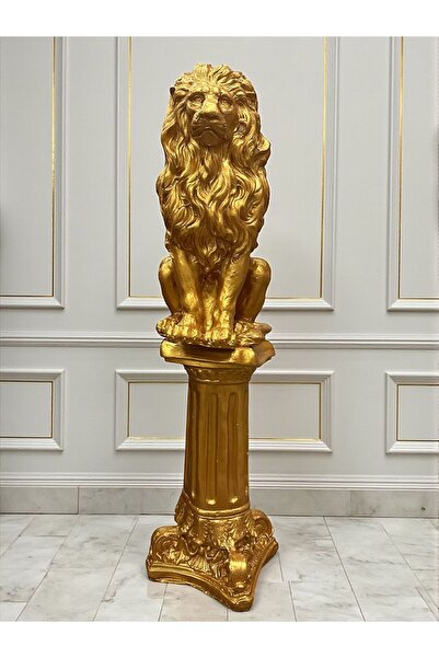 libre design Dekoratif 53 cm Gold Altın Aslan ve Sütun Set Ev Balkon Bahçe De...