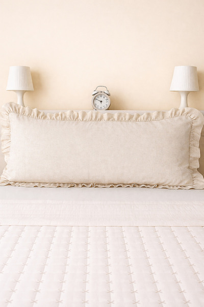 Pratic Home 1 Adet Ham Keten Fermuarlı Fırfırlı Uzun Yastık Kılıfı 50x135 Cm