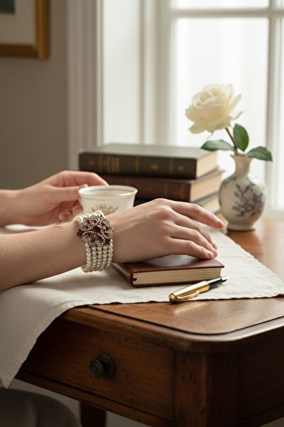 FAYRA ACCESSORIES Kristal Taşlı Tasarım İnci Bileklik