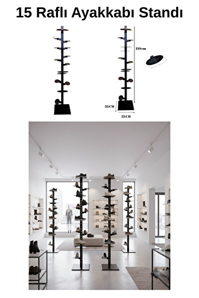 Manken İstanbul 150 cm Yükseklik 15 Adet Ayakkabı Raflı- Ayakkabı Reyonu-Ayak...