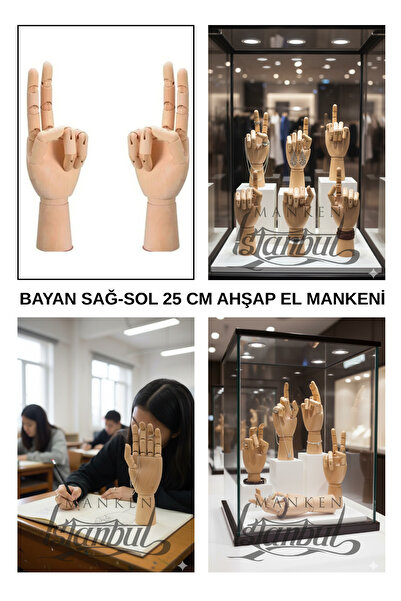 Genel Markalar Ahşap Model Mankeni Sol El 25 Cm Eklemli Eskiz Manken Sol El M...