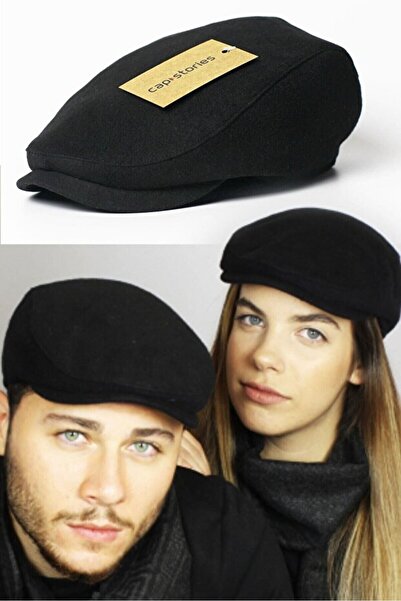 Capstories قبعة سوداء - قماش كشمير شتوي - قبعة مقاس قياسي