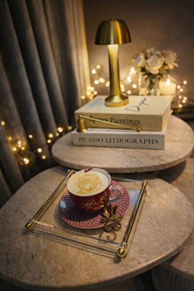 innossa pleksi dekorasyon Parlak Gold Pirinç kulp 5 mm şeffaf pleksi sunum tepsi