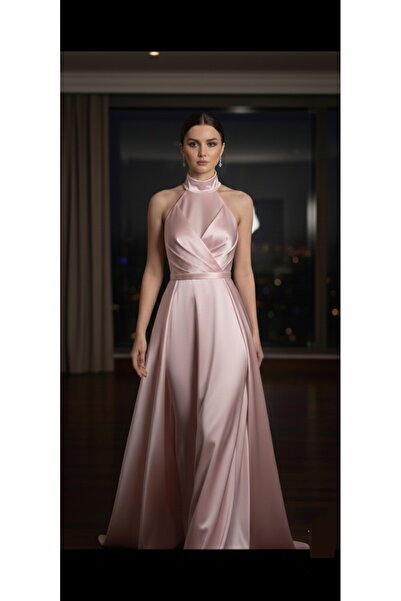 makbuleofficial Saten Kumaştan Kolsuz ,Pileli Etekli Mezuniyet Elbisesi