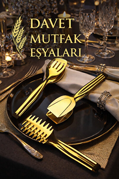 Veliday Paslanmaz Çelik Gold Servis Sunum Makarna Pasta Salata Kek Maşa Seti ...