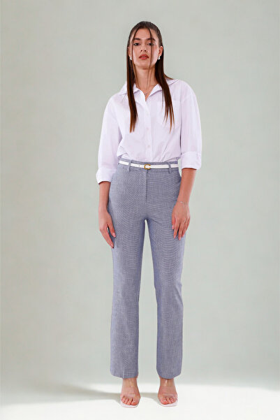 LA PANTE Women's Trousers with Belt, Gingham Pipe Leg Trousers, Classic Styli...