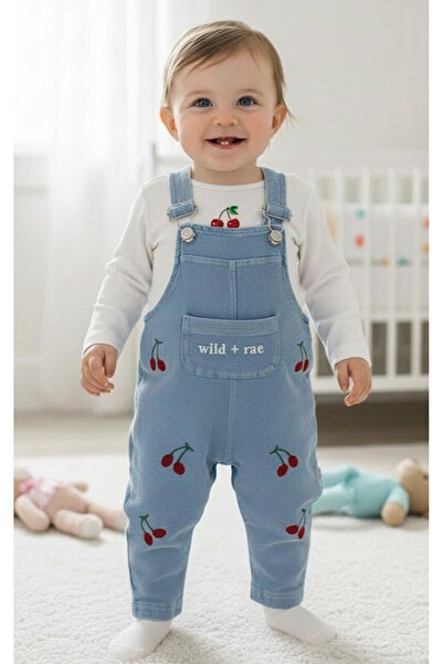 EYMİRGİYİM Cherry Embroidered Long Sleeve 2-Piece Salopet Jumpsuit Baby Girl ...