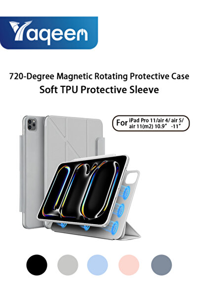 yaqeen جراب TPU مغناطيسي مريح بزاوية 720 درجة لجهاز iPad Air (M2) و iPad Pro ...