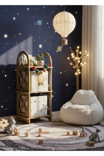 WOODEN MAN Ahşap Oyuncak Dolabı Raf Düzenleyici Çocuk Odası Dekoratif Kitaplı...