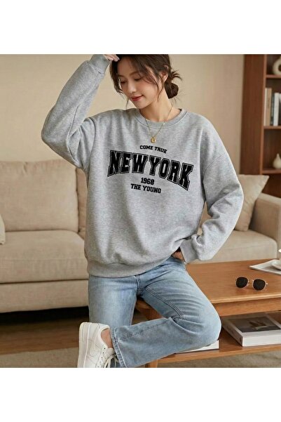 LELVANİ Sweat gri și negru New York