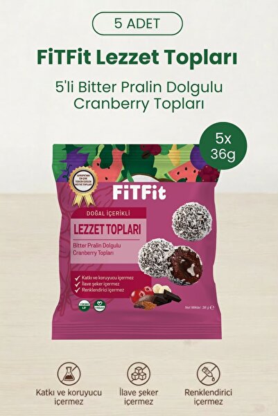 Doğal İçerikli Sağlıklı Lezzet Topları | Bitter Pralin Cranberry Topları 36gr x 5 Adet