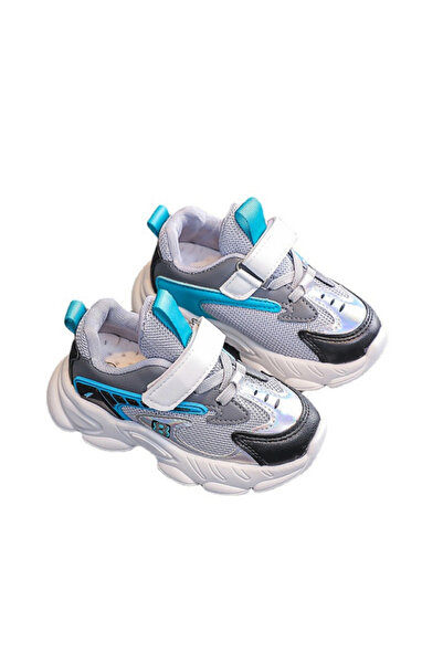 Superbaby Adidasi gri cu negru, turcoaz si gri sidefat