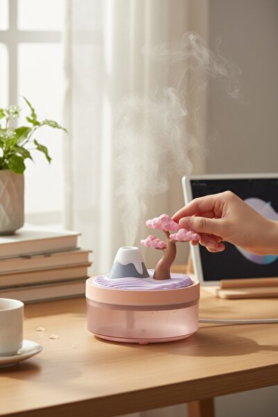 EG75 Ağaç Model Hava Nemlendirici Buhar Makinesi ve Aroma Difüzörü 320ML. Kap...