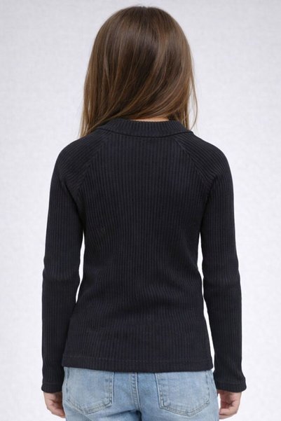 woorage cuties Kız Çocuk Siyah Yarım Balıkçı Yaka Kaşkorse Sweatshirt Body – Düğme Aksesuarlı, Esnek Kumaş