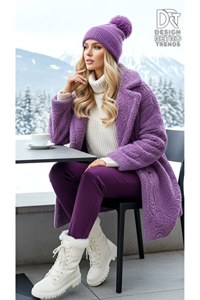 drt tasarım قبعة باريس ذات الطبقة المزدوجة مع بوم بوم باللون الأبيض