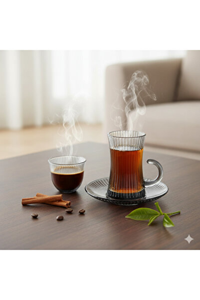 LALOZA طقم شاي وقهوة زجاج 36 قطعة لون أسود شفاف