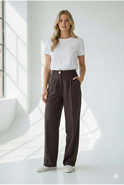 Fast Perry High Waist Elastic Wide Leg Palazzo Woven Women's Trousers
