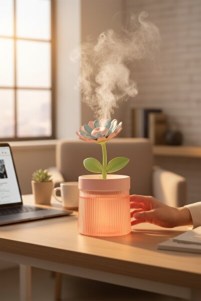 EG75 Çiçek Modelli Işıklı Hava Nemlendirici Buhar Makinesi Aroma Difüzörü