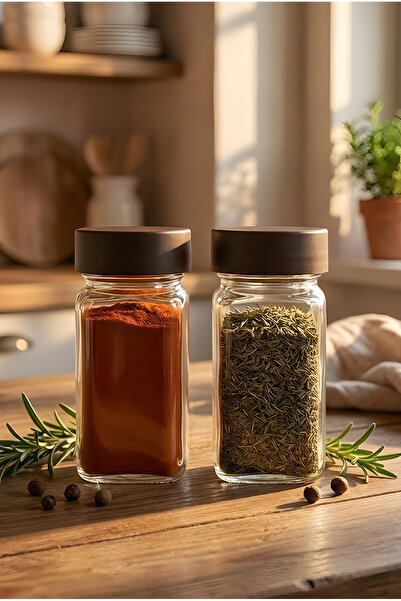 Cuply 2’li Doğal Akasya Kapaklı Kare Cam Baharatlık Seti 120ml - Ahşap Mutfak...