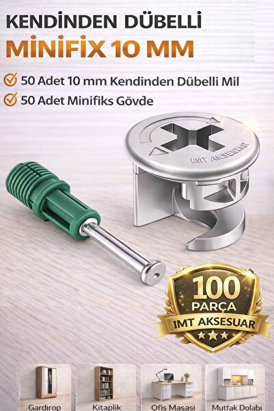 İMT AKSESUAR 10 mm Kendinden Dübelli Minifix Gövde ve Mil Seti - Mobilya Bağl...
