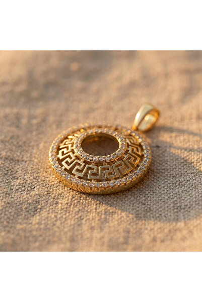 Zeino Antik Motifli Kolye Ucu, Zirkon - 14K Altın Rengi Kaplama, 2,3 cm