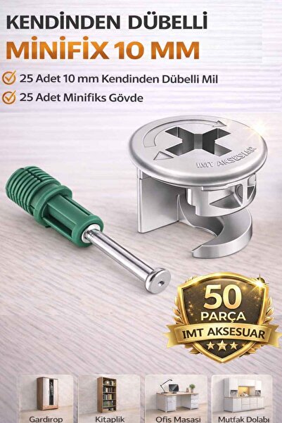 İMT AKSESUAR 10 mm Kendinden Dübelli Minifix Gövde ve Mil Seti - Mobilya Bağl...