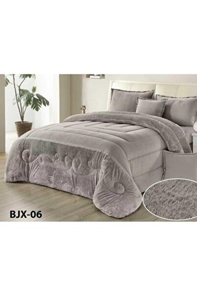 Moon طقم مفرش نفر 4 قطع شتوي حشوة وسط مخمل ناعم مع فرو سادة ذو وجهين خامة مخم...