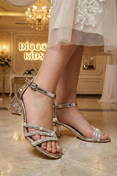DİGGO Pantofi de seară pentru copii argintii cu detalii de piatră