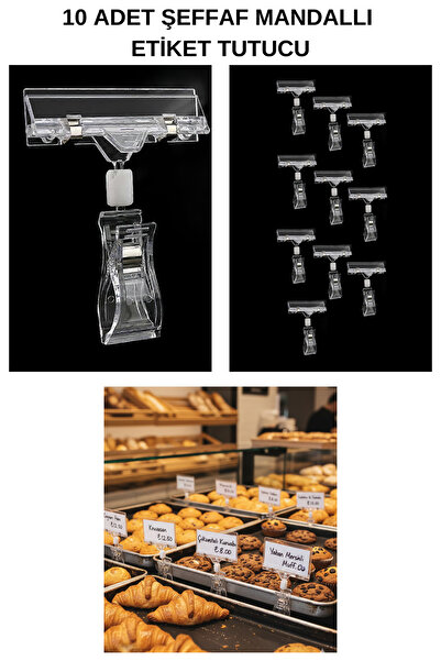 Manken İstanbul 10 Adet Şeffaf Mandallı Manav Etiket Tutucu (360 Derece Harek...