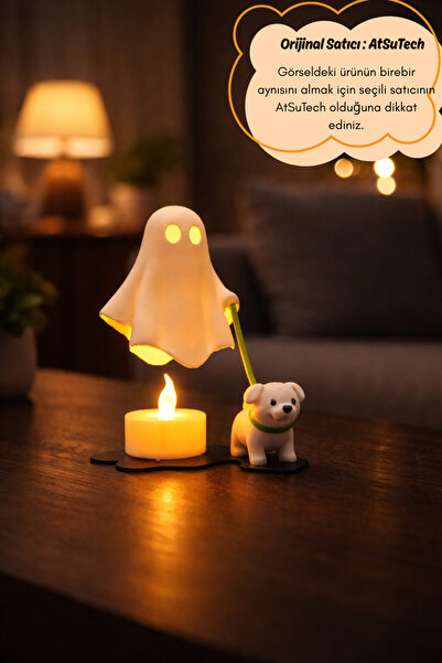Atsutech Köpeğini Gezdiren Sevimli Hayalet Lamba - Pilli LED Dekoratif Gece L...