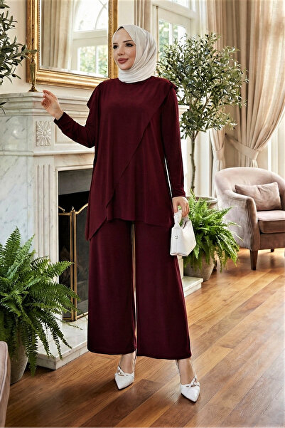 modamira Kadın Sandy Bordo Omuzdan Kanatlı Tunik Tarz Davet Tasarım Genç Anne...